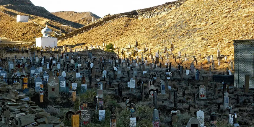 Nokhur cemetery goat horn gravestones Turkmenistan