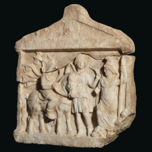 Ancient Roman relief with musical instrument