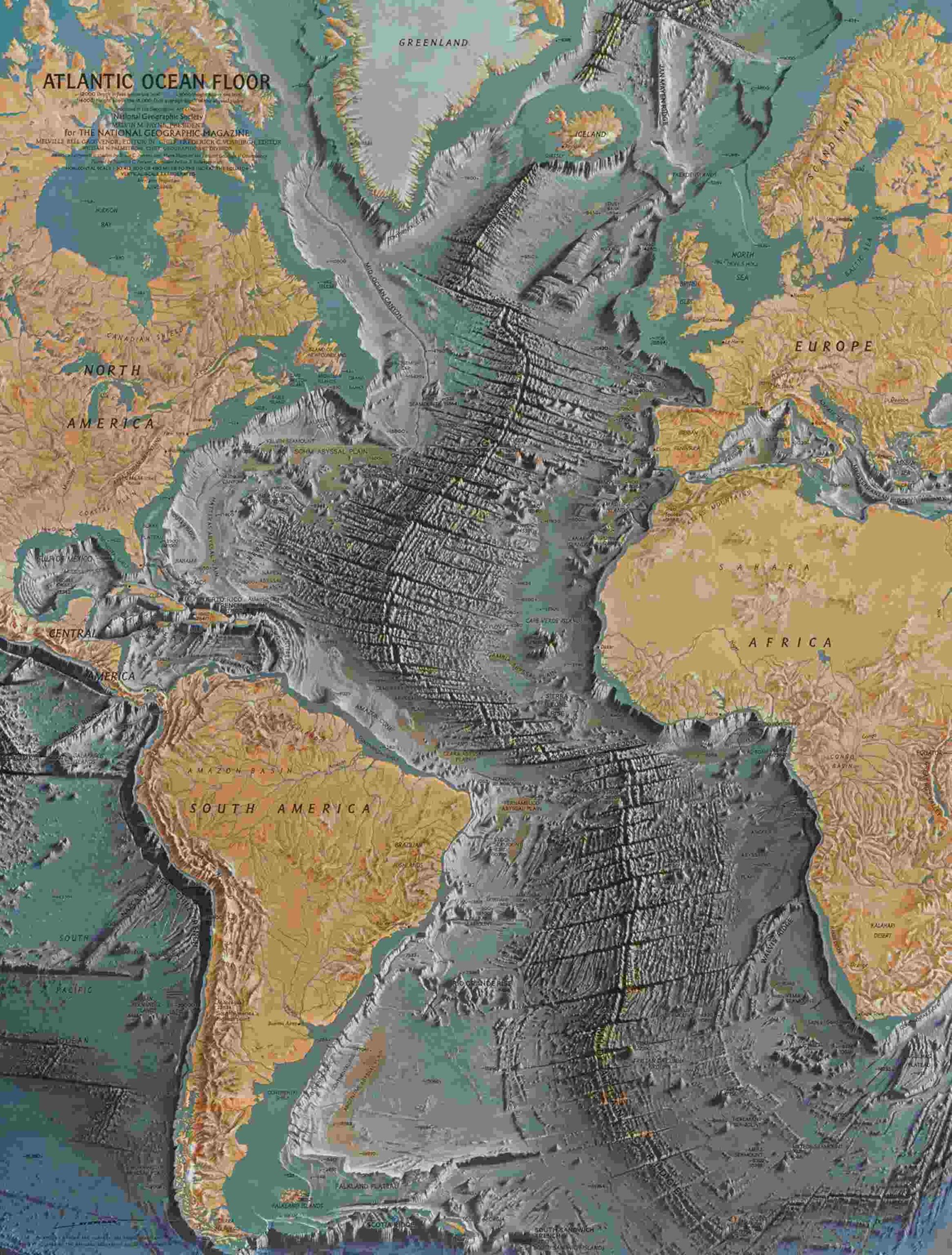 Atlantic Ocean floor map 1968