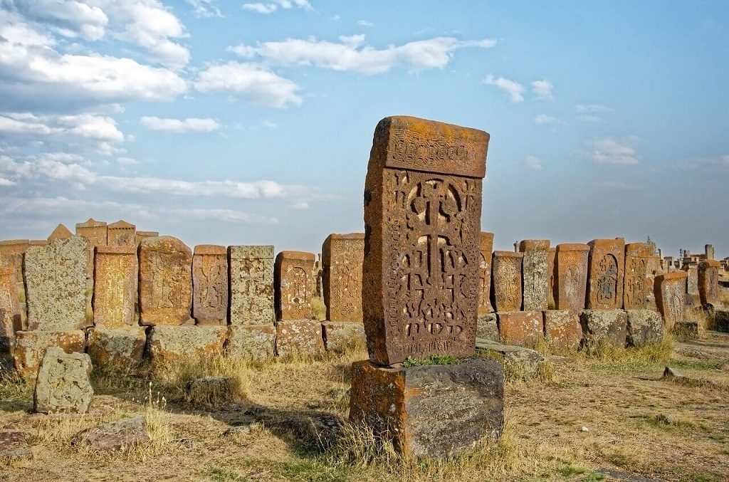 Noratus Cemetery wedding tombstone